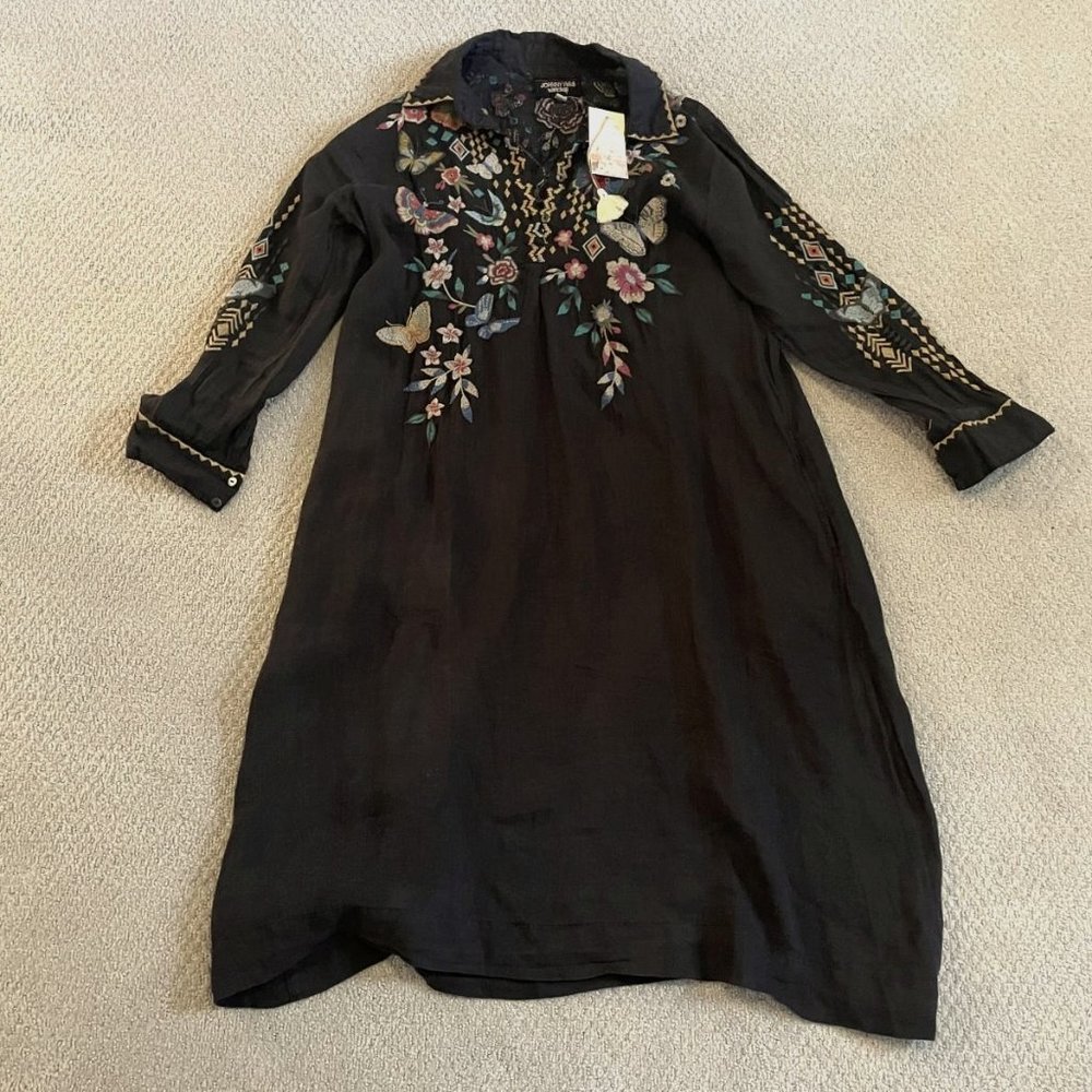 Johnny Was Mariposa Henley Shirt Dress